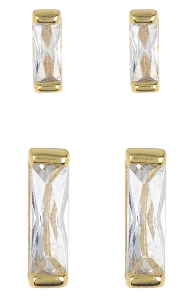 Nordstrom Rack Set Of 2 Baguette Stud Earrings In Clear- Gold