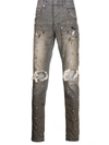 Purple Brand Paint Splatter-print Distressed Jeans In Grau
