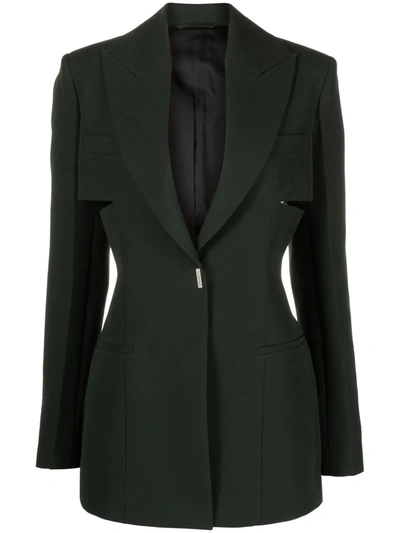 Givenchy Strong-shoulder Chest-slit Tuxedo Jacket In Green Forest