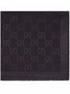 Gucci Frayed Gg Jacquard Printed Silk Scarf In Schwarz