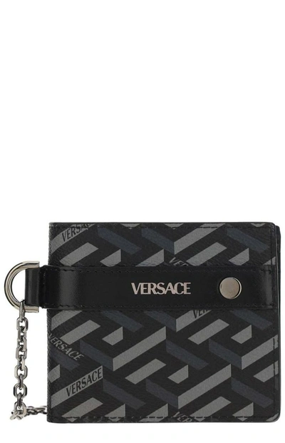 Versace Logo Printed Keyring Detailed Cardholder In Multi