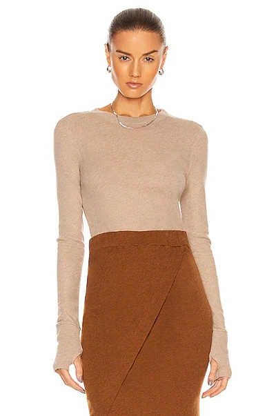 Enza Costa Cashmere Easy Cuffed Crew Neck Top In Khaki