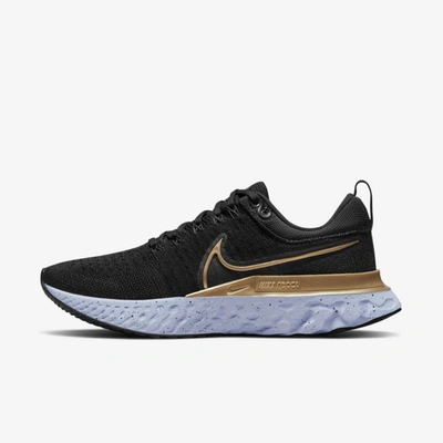 Nike React Infinity Run Flyknit 2 Women's Road Running Shoes In Black,ghost,dark Smoke Grey,metallic Gold