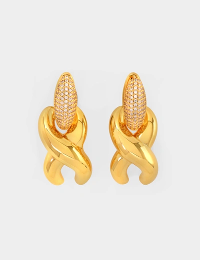 S_s.il X Drop Cubic E Earrings In Gold
