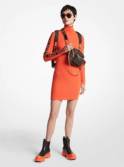 Michael Kors Logo Tape Ribbed Stretch Viscose Turtleneck Sweater Dress In  Orange | ModeSens