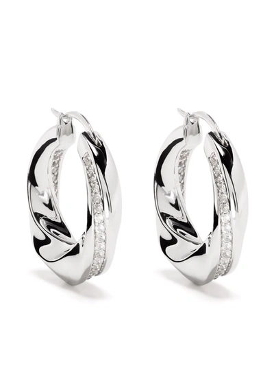 Tom Wood Infinity Crystal Rock Hoop Earrings In Silver