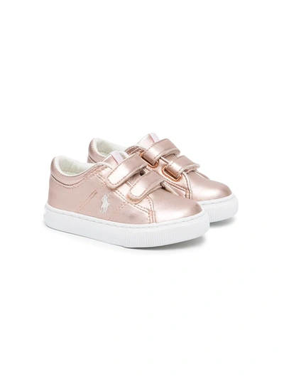 Polo Ralph Lauren Kids' Metallic Logo-patch Trainers In Pink