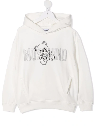 Moschino Kids' Teddy Logo-print Hoodie In White