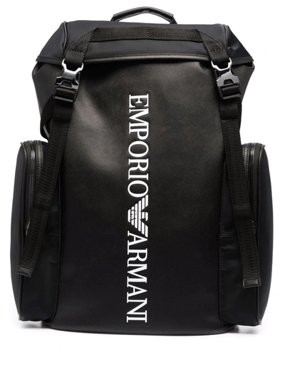 Emporio Armani Logo-print Recycled Leather Backpack In Black