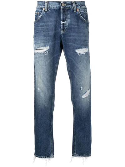 Pre-owned Dondup  Distressed Straight-leg Jeans In Blue