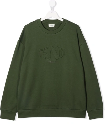 Fendi Teen Logo-embossed Cotton Sweatshirt In Green