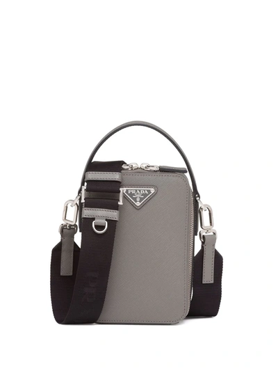 Prada Logo-plaque Messenger Bag In Grey