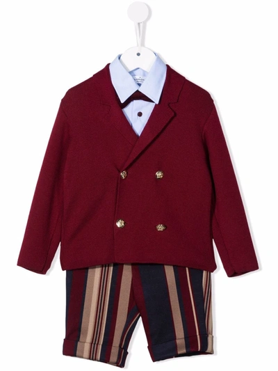 Colorichiari Kids' Three-piece Shirt-blazer Suit In Red