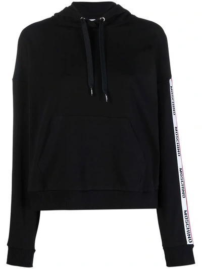 Moschino Logo-tape Pullover Hoodie In Black