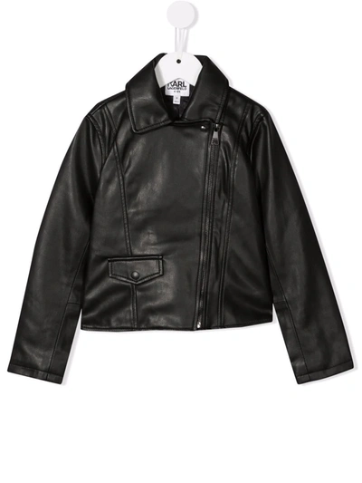 Karl Lagerfeld Kids' Karl Faux-leather Biker Jacket In Black