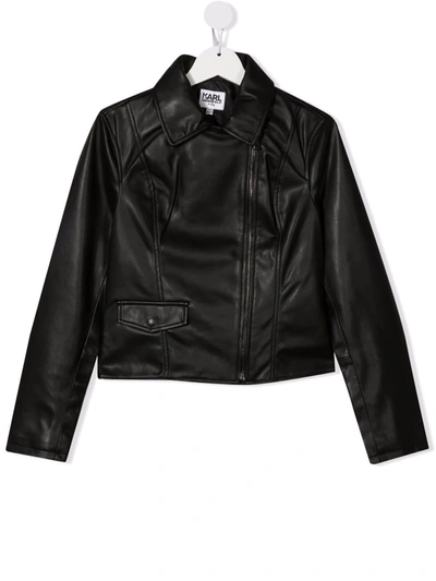 Karl Lagerfeld Teen Karl Faux-leather Biker Jacket In Black