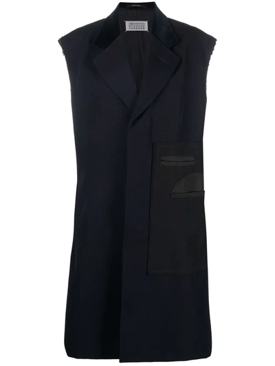 Maison Margiela Deconstructed Sleeveless Twill Coat In Blue