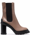 Tod's Chunky Sole Heeled Ankle Boots In Brown