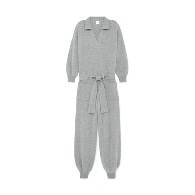 Madeleine Thompson Morzine Belted Ribbed Wool And Cashmere-blend Jumpsuit In Light Grey