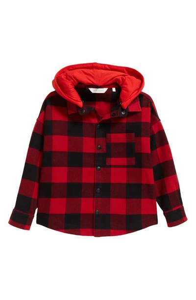 Palm Angels Kids' Buffalo Check Hooded Overshirt In Red