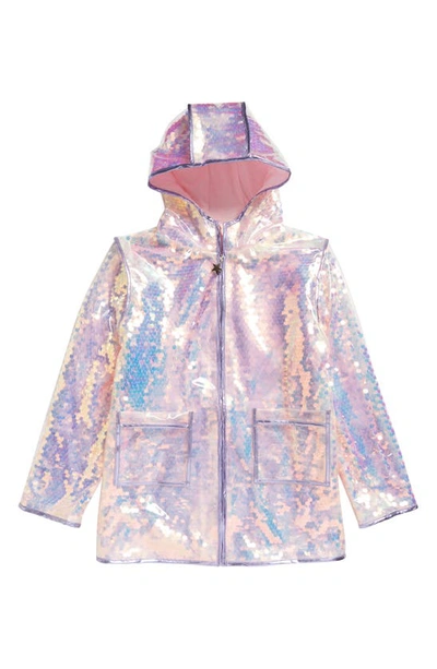 Lola & The Boys Kids' Magic Sequin Rain Jacket In Pink