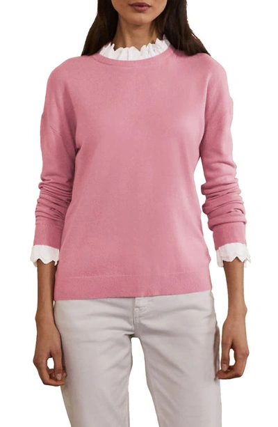 Boden Lydia Woven Frill Trim Sweater In Formica Pink