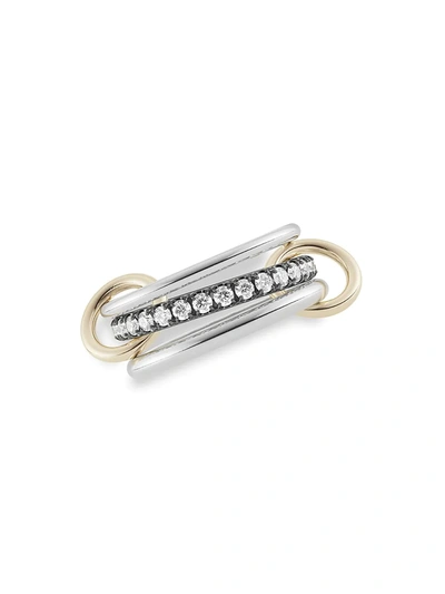 Spinelli Kilcollin 3-link Ring In Sterling Silver With Diamonds, Blk Rhodium And Yellow Gold Links