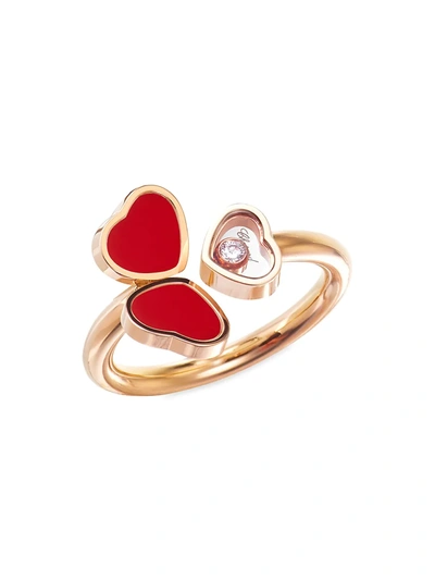 Chopard Women's Happy Hearts Wings 18k Rose Gold & Diamond Ring In Red