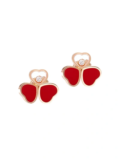 Chopard Women's Happy Hearts Wings 18k Rose Gold & Diamond Stud Earrings In Red