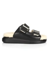 Alexander Mcqueen Shearling-lined Leather Exaggerated-sole Sandals In Black Mix