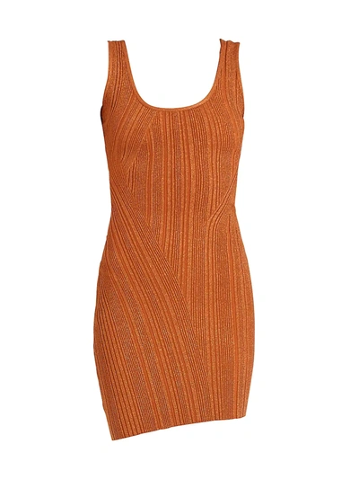 Herve Leger Metallic Ribbed Bandage Mini Dress In Copper