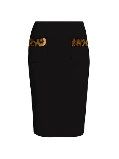 Moschino Faux Fur-trimmed Pencil Skirt In Fantasy Print Black