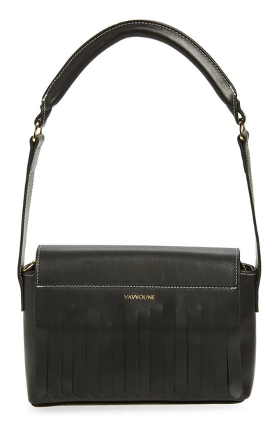 Vavvoune Claret Medium Leather Baguette Handbag In Black