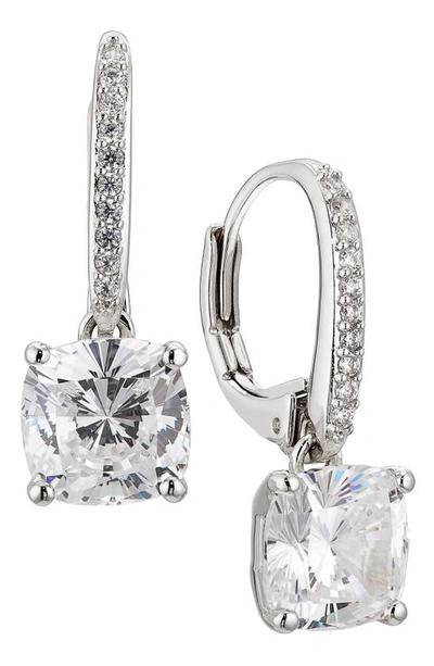 Nadri Modern Love Pave & Cushion Cut Drop Earrings In Rhodium