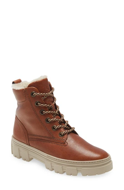Paul Green Joaquin Genuine Shearling Boot In Cognac Leather