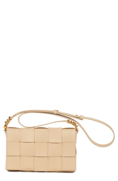 Bottega Veneta Cassette Intrecciato Leather Crossbody Bag In Porridge Gold