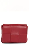 Bottega Veneta Mini Cassette Intrecciato Leather Crossbody Bag In Dark Red Gold