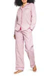 Petite Plume Ticking Striped Long-sleeve Pajama Set In Red