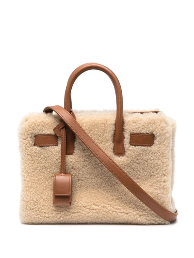 Yves Saint Laurent Beige Shearling North South Tote Bag