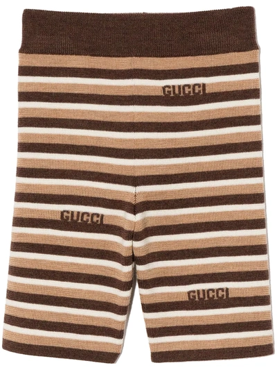 Gucci Babies' Striped Knitted Shorts In Brown
