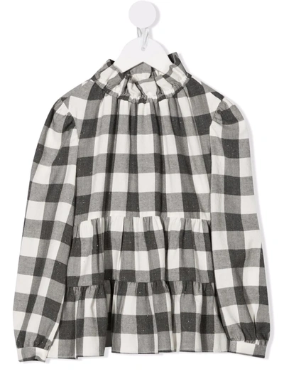 Il Gufo Kids' Checked Tiered Blouse In Grey