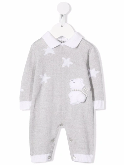 Colorichiari Star-print Wool-knit Babygrow In Grey