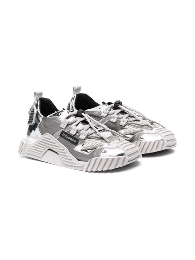 Dolce & Gabbana Kids' Lace-up Low-top Trainers In Silver