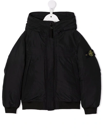 Stone Island Teen Logo-patch Padded Jacket In Black