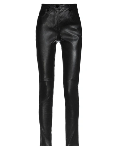 Sandro Straight Leather Pants With Seaming In Black