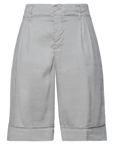 European Culture Woman Shorts & Bermuda Shorts Grey Size 28 Linen, Lycra, Cotton, Elastane