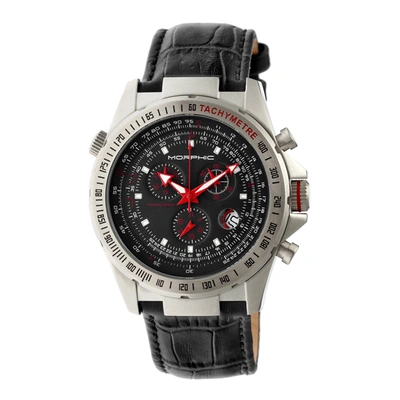 Morphic M36 Series Black Dial Black Leather Mens Watch 3602 In Black,red,silver Tone