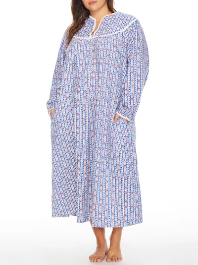 Lanz Of Salzburg Plus Size Tyrolean Flannel Nightgown In Blue Heart