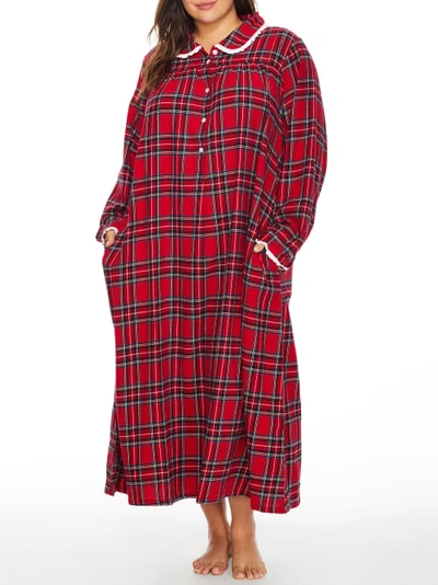 Lanz Of Salzburg Plus Size Peterpan Flannel Nightgown In Red Tartan Plaid