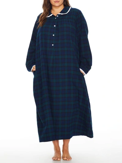 Lanz Of Salzburg Plus Size Peterpan Flannel Nightgown In Black Watch Plaid